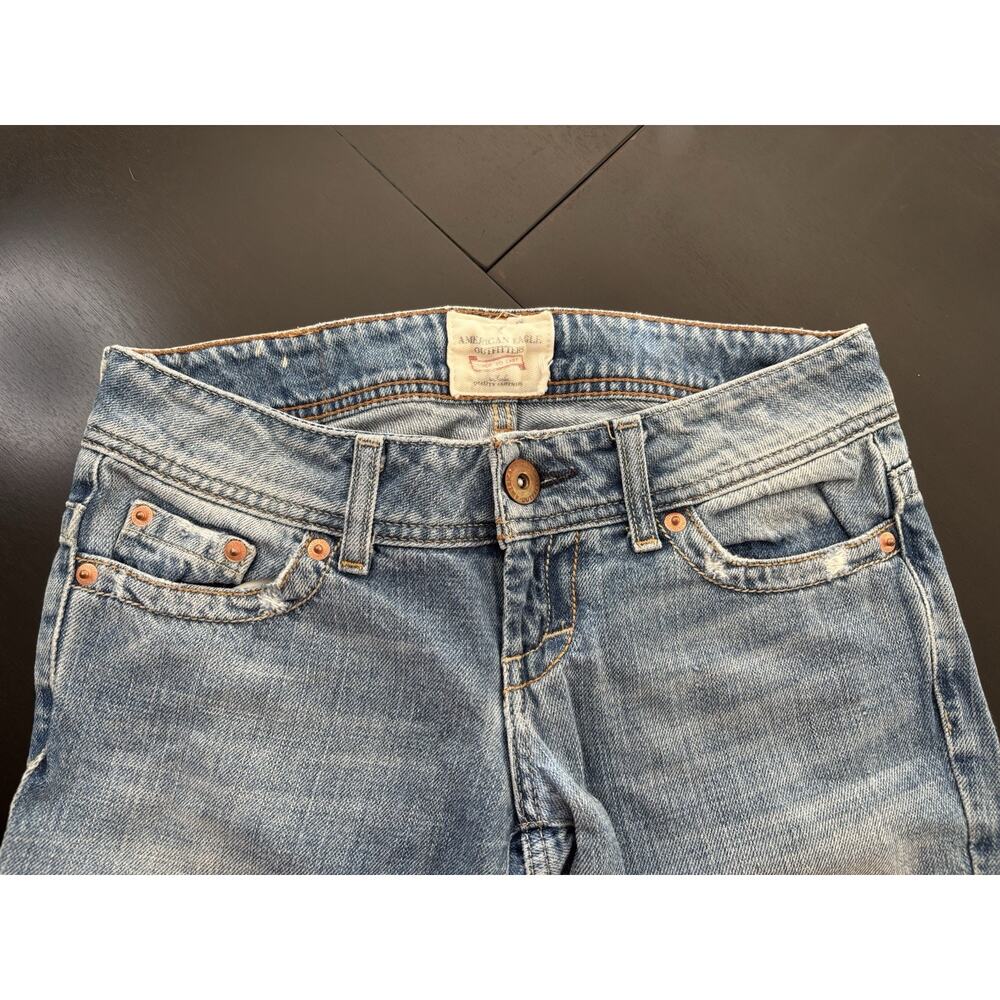 VTG 90s Y2K Grunge American Eagle Outfitters Womens Med Wash Wide Leg Jeans Sz 0 - Picture 8 of 12